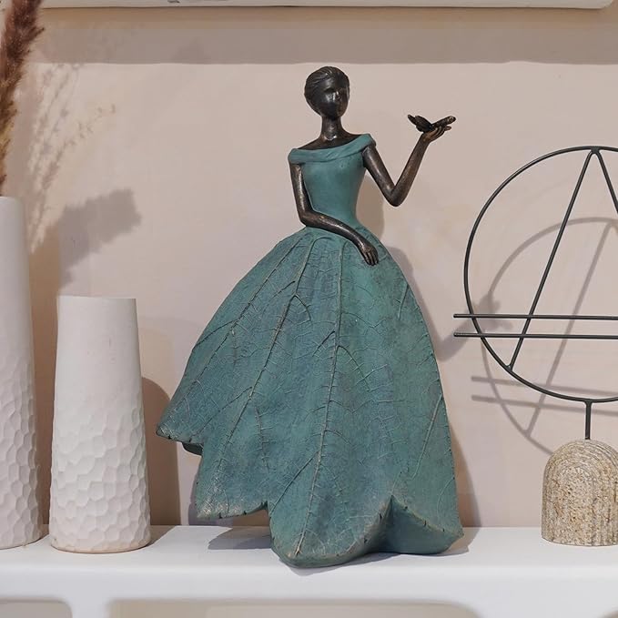 Guichifun Fairy Statue Collection Home Decoration - Leaf Angel Girls with Dragonfly Resin Home Decor for Outside or Inside Rustic Garden Outdoor Yard Decorations Figurines Gift 7.4 x 5.25 x 12 Inch