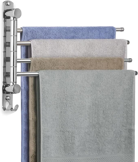 Bathroom Towel Rack JSVER Swivel 4 Arms Extended Towel Holder, SUS304 Stainless Steel Space Saving Towel Rack, Towel Racks for Bathroom, Kitchen