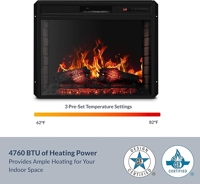 BELLEZE 28" Electric Fireplace, 1500 W 5000 BTU Space Heater with Adjustable Timer, Realistic Wood Log & Crackling Sound, Indoor Fireplace for TV Stand Mantel, Bedroom, Living Room