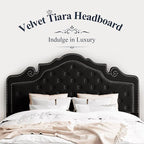 Allewie Full Size Bed Frame with Adjustable Velvet Tiara Headboard, Upholstered Diamond Button Tufted Platform Bed, Wood Slats Support, No Box Spring Needed, Black