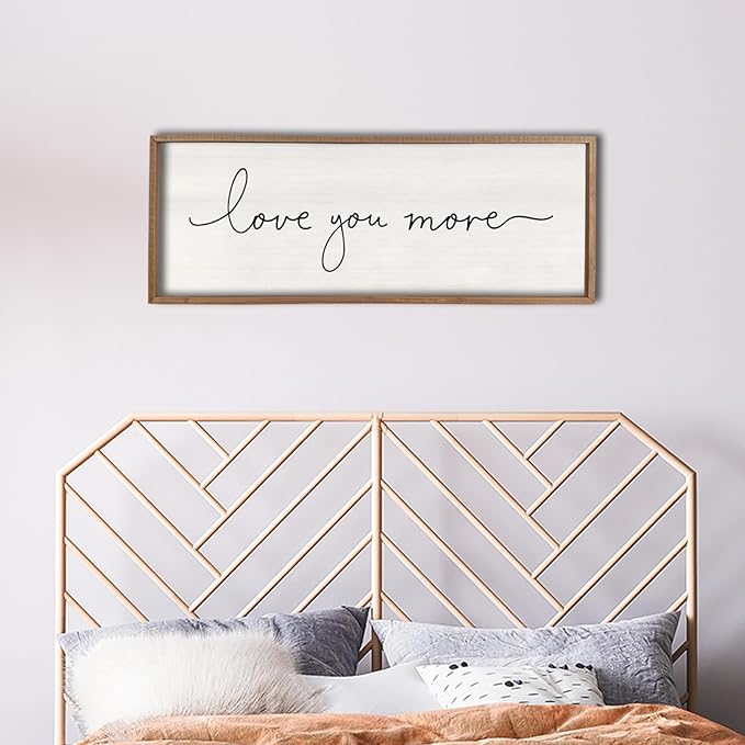 Love You More Sign 40''×15'' Master Bedroom Above Over Bed Wall Decor Modern Farmhouse Large Vintage Wood Framed Hanging Over Bed Bedside Wall Art (Wood)