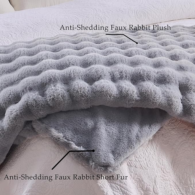 BENVWE Fluffy Faux Fur Throw Blanket for Couch, Soft Plush Thick Cozy Fuzzy Luxury Minky Bubble Blanket for Home Living Room Decor Gift for Women, Light Grey, 63" x 80", 1100GSM