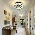 Flashing God 16 Inch Mini Chandelier Modern Crystal Chandeliers Light Semi Flush Mount Ceiling Light Fixture Small Black Chandelier for Bedroom Hallway Kitchen Foyer