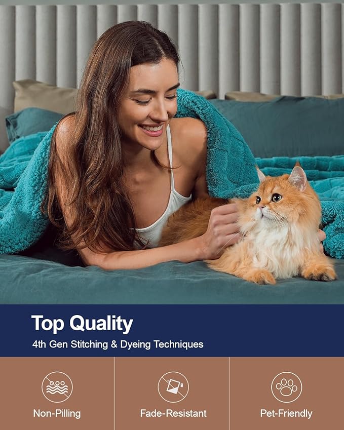 Pawque Super Soft Cozy Throw Blanket Twin Size for Couch Bed, Fluffy Sherpa Fleece Reversible Thick Warm Fuzzy Blanket for All-Season, 3D Checkered Jacquard Decorative Blankets, Teal Green, 60" x 80"