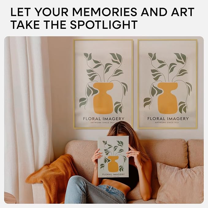 Homeforia 16 x 24 Picture Frame Gold, High End Metal 16x24 Poster Frames with Mat 12x18 Photo, 16 x 24 Gold Frame Matted to 12 by 18 Print, 24x16 Thin Hanging Frame, Tempered Glass, Wall Kit, Set of 1
