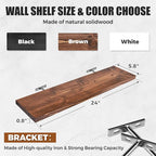 Floating Wall Shelves 2-Pack - 24-Inch Rustic Brown Wooden Shelves for Storage and Décor, Easy Installation for Living Room, Bedroom, and Kitchen