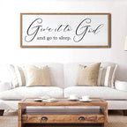 Give It To God And Go To Sleep Sign Wall Decor 40x15 Inch Large Farmhouse Master Bedroom Above Bed Hanging Wall Art Rustic Guest Room Wood Framed Over Bed Wall Decoration (Wood White)