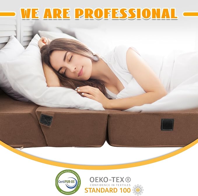 jela Foldable Sofa Bed Large Soft Foam Convertible Sleeper Chair Luxury Miss Fabric Fold Out Chair Bed Floor Couch with Back Support Floor Sofa for Living Room Bedroom (83"x33",Coffee Brown)