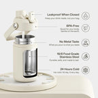 Kids Insualated Water Bottle with Straw - 12oz Stainless Steel Water Bottle with Dual Spouts, Leak-Proof, BPA-Free, Double Wall Vacuum Keeps Cold for 24 Hours for Sports, Travel, School (Cream Moon)