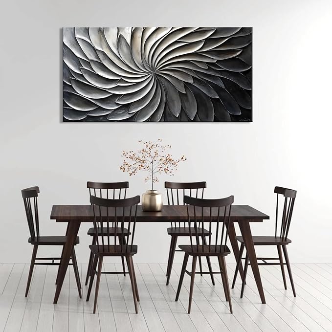 LASMOND Abstract Black and White Wall Art for Living Room Modern Canvas Print Painting Lines Flower Floral Large Artwork Bedroom Home Office Wall Décor (40x20 Inches)