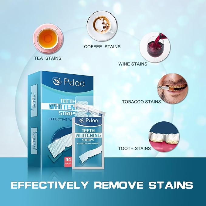 Teeth Whitening Strip 22 Treatments - Whitening Strips for Sensitive People, Fast Remove Smoking, Coffee, Wine Stains, Teeth Brightening Kit Pack of 44 Non-Slip Strips