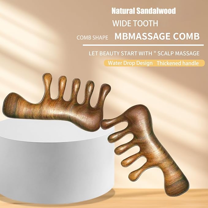 Wood Gua Sha Massage Tools Set,Scraping Scalp Massage Comb,Natural Wooden Gua Sha Tool,Scraping Tool. (Handle Wooden Comb)