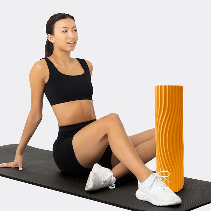 Oceanfoam Tidal Roller - Gold - Muscle Massage Foam Roller for Back Pain & Stretching - Firm and Ergonomic Wide Wave Textured - Yoga, Athletics, & Wellness - Full Size, 20" x 5"