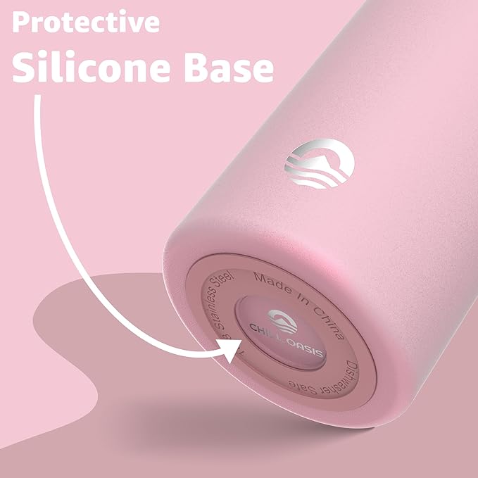 Chill Oasis Water Bottle | Compatible With Popular Flavor Cartridges | BPA Free, Leak Proof, Double-Walled Vacuum Insulated Stainless Steel, and Dishwasher Safe | Cold for 24 Hours (Pink, 22oz)
