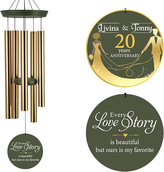 ASTARIN Wedding Memory Day Gifts Wind Chimes Customized, Personalized Wind Chimes 2025, for Couple Women Men, Deep Tone Wooden Windchime