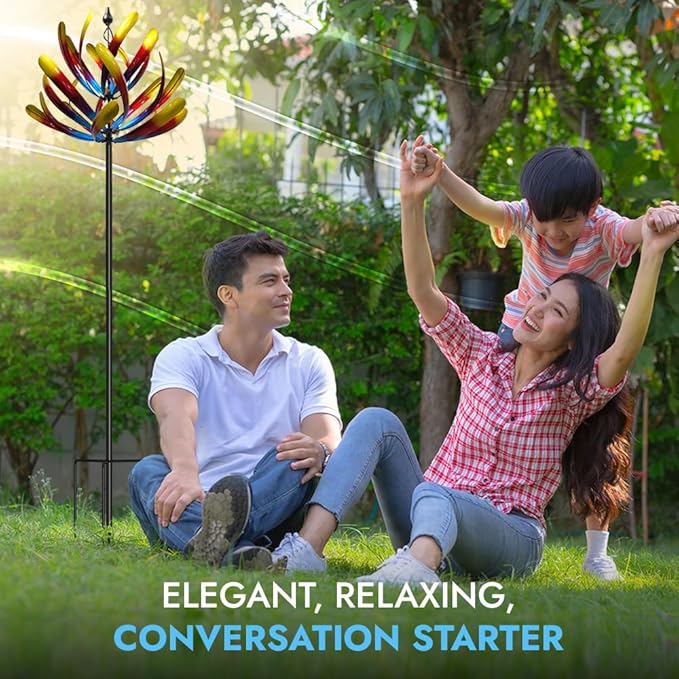 Large Wind Spinners - Decorative Garden Whirligigs - Durable Metal Flower Art - Ideal for Yard Decor and Gifts Colorful 88" H x 27" W