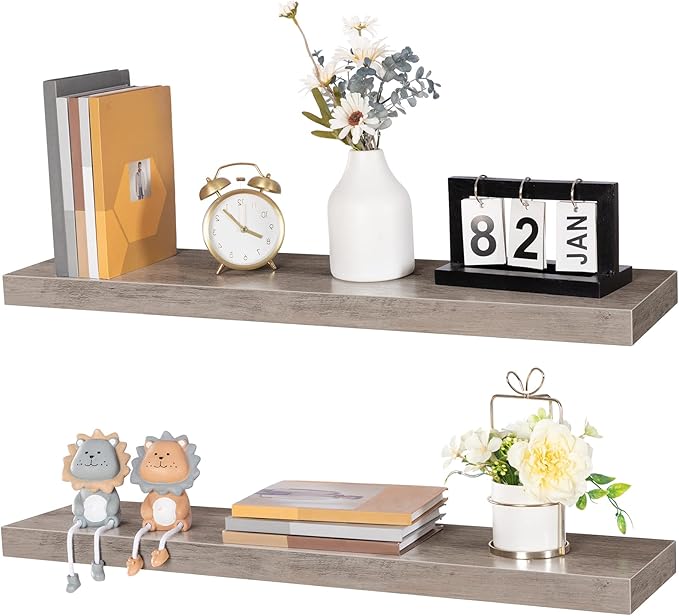 HOOBRO Floating Shelves for Wall, Wall Mounted Shelf Set of 2, 31.5" Hanging Shelf with Invisible Brackets, for Wall in Bathroom, Bedroom, Toilet, Kitchen, Living Room, Office, Greige BG80BJP201