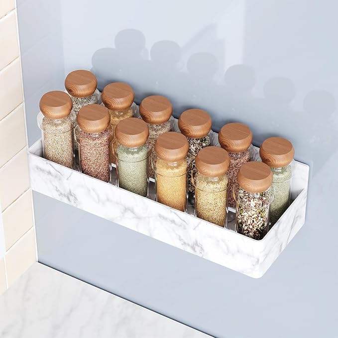 Magnetic Spice Rack for Refrigerator, Kitchen Organizer and Storage Shelf, Marble(4 Pack)