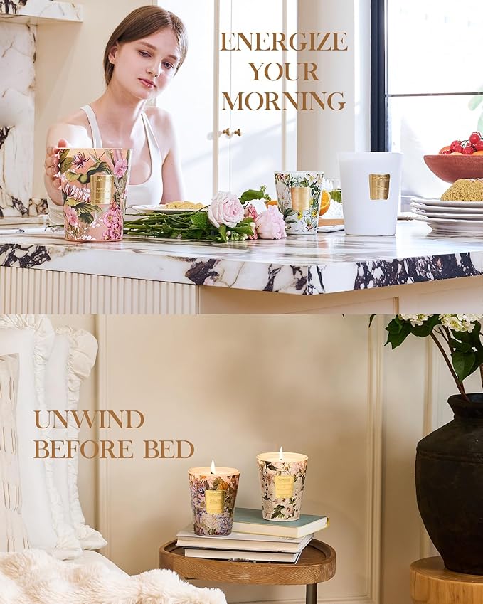 M&SENSE Violet YlangYlang Scented Candle, Soy Natural Wax Candles, 14.1oz 60H Burn Time Slow Burning, Aromatherapy Sleep Calm Home Fragrance for Women Men