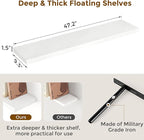 48 Inch Floating Shelves White, Rustic Wood Floating Shelf Wall Mounted, 9 Inch Deep Floating Shelf for Kitchen, Bedroom, 48 x 9 Wall Shelves for Home Storage, Set of 1