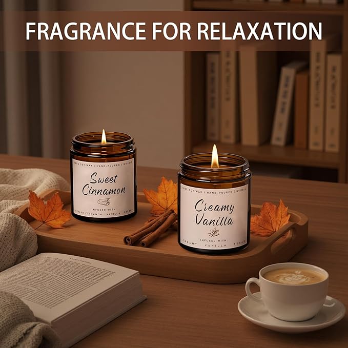 Auelife Fall Candle, Sweet Cinnamon Scented Candle, Fall Scents Soy Candles for Home Scented - Autumn Candles Gifts Set for Men and Women, Holiday, Thanksgiving, 7oz