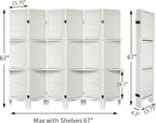 Room Divider with Shelves, Privacy Screen, Room Dividers and Folding Privacy Screens, 6 Panel Wood Temporary Wall Partition Separation Separator, White