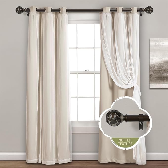 Bronze Farmhouse Curtain Rods for Windows:18-45 Inch Heavy Duty Adjustable Curtain Rod for Bedroom Living Room,Boho Decorative Rustic Drapery Rods with Vintage Coastal Finial,Antique Bronze