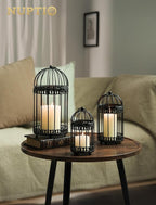 NUPTIO Vintage Bird Cage Lantern: Black Hanging Bird Cage Decor Candle Lanterns for Centerpiece - Large Birdcage Pillar Candles Holder for Halloween Christmas Bridal Shower 10 Inch H
