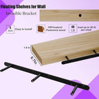 IAE Floating Wall Shelves 36 inch,Bathroom Shelves Wall Mounted,Invisible Shelves Floating Kitchen Shelves,Wooden Wall Shelves with Brackets for Living Room Wall Mounted,Easy Install,Set of 2,Natural