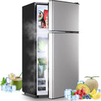 2.4 Cu.ft Mini Fridge Small Refrigerator with Freezer Dual Door Dorm Fridge for Personal Senven Temp Gear Suit for Apartment, Bedroom, Rv Silver