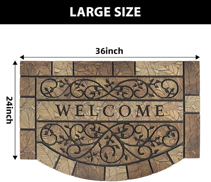 Durable Welcome Door Mats, 24"x36" Heavy-Duty Large Welcome Mat for Front Door with Non-Slip Rubber Backing, Door Mats for Outside Entry High Traffic Area（Leaves）
