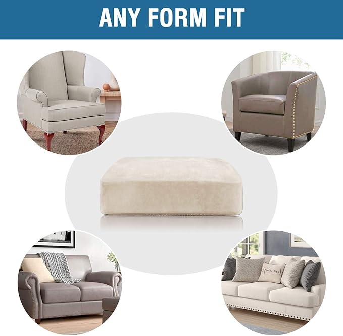 H.VERSAILTEX Velvet Stretch Couch Cushion Cover Plush Cushion Slipcover for Chair Loveseat Sofa Cushion Furniture Protector Seat Cushion Sofa Cover (3 Piece Sofa Cushion Covers, Ivory)