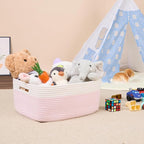 Large Storage Baskets for Shelves, Closet Organizers Bins for Clothes Blanket Towels, Baby Nursery, Toy Baskets Box, Woven Rope Baskets, 17 x 13 x 7.5”, 3 Packs Woven Pink