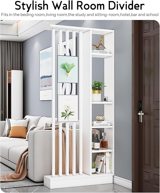 Wall Room Divider, Storage Cabinet Storage Display with Shelves, Modern Freestanding Wood Room Divider Screen, Wall Privacy Screens for Home Decorative (White,35.4" L x 9.5" W x 79.5" H)