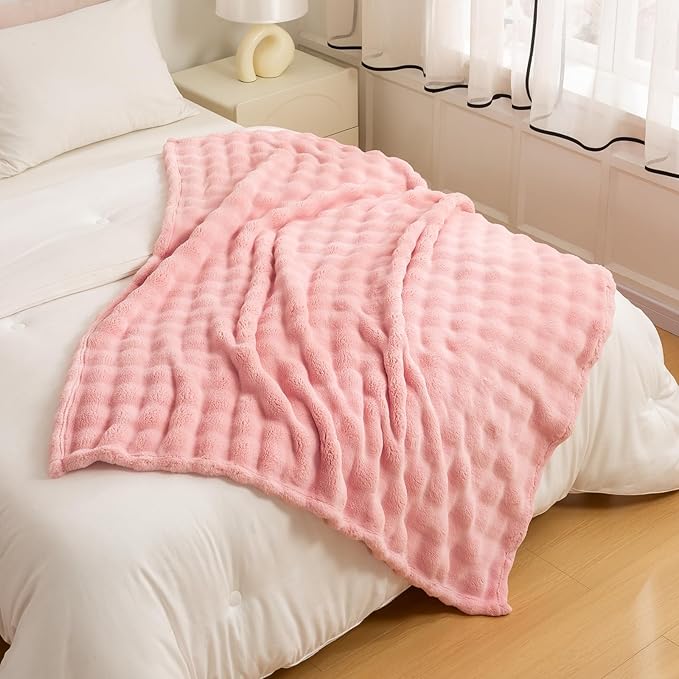 YUSOKI Luxury 3D Bubble Throw Blanket 2lb,All Ages,Home Decoration, (Light Pink,50 * 60inches)