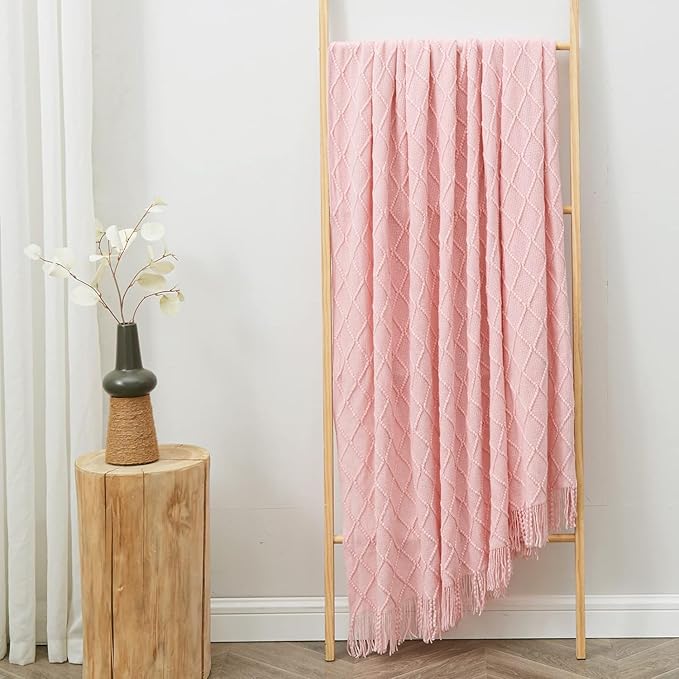 inhand Knitted Gift Throw Blankets for Couch and Bed,Valentines Day Decor Blanket for Her Him Girlfriend Wife, Pink Romatic Lightweight Decorative with Tassel, Farmhouse Warm Woven for Women, 60"x80"