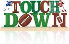COCHIE Metal Football Touchdown Sign, Green Super Football Bowl Game Tailgate Party Decorations for Home, Office, Shelf, Mantel, Indoor, Touch Down Table Toppers Decor (Superbowl)