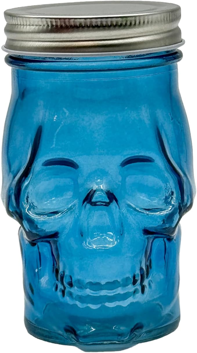 Generic 14 oz Colorful Skull Glass Mason Jar – Mix & Match 7 Vibrant Colors, Large & Durable! (Blue)