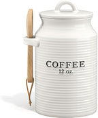 Barnyard Designs Coffee Canister for Kitchen Counter, Decorative Ceramic Coffee Container, Rustic Farmhouse Canister Jar, White (Coffee)