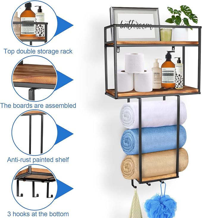 Towel Rack Wall Mounted - Space-Saving Design for Small Bathrooms - Versatile Organizer for Towels, Blankets, and More - Ideal for RVs and Hotels