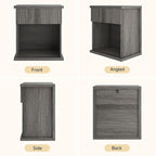 Fluted Nightstand, 22.8" Wide Nightstands with Drawer Storage Large Wood BedsideTable Night Stand for Bedroom, Grey Oak