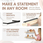 Homeforia 24 inch Natural Floating Shelf, High End Solid Real Wood 24inch Small Floating Shelves for Wall Mounted, Natural Wooden Floating Shelves, Heavy Duty Bracket, 24 X 6.5 X 1.75 in, Set of 4