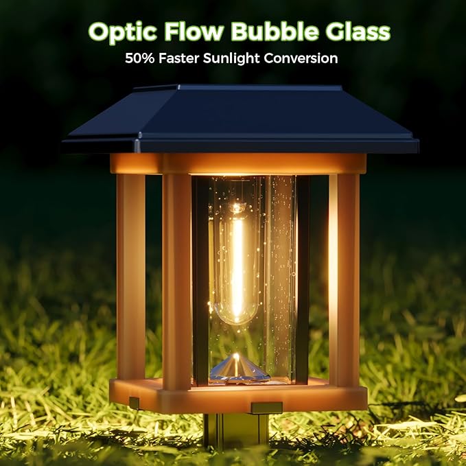 XMCOSY+ Solar Pathway Lights Outdoor Waterproof IP65 - Dual-Tone 25 LM LED Solar Garden Lights for Yard, Glass Outdoor Lighting for Garden Patio Yard Landscape Walkway Driveway Lawn Decor (Warm White)
