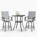 Sophia & William Outdoor Bar Set, Patio Bar Table and Chairs Set, Bar Height Patio Set - 2 x Swivel Bar Chairs(Grey), 1 x Square Bar Table(Wood-Like)