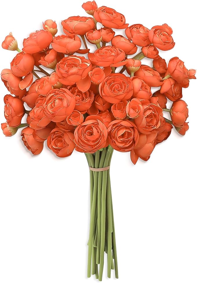 Floroom Ranunculus Artificial Flowers 18 Pcs Burnt Orange Faux Silk Mini Ranunculus Bulk Fake Wedding Filler Flowers for DIY Bouquets, Centerpieces, Bridal Shower Decorations & Arrangements