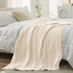 Amélie Home Chenille Knit Throw Blanket for Couch, Chevron Texture Decorative Soft Blanket for Sofa, Bed & Chair, 60"x80", Ivory