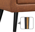 Yaheetech Mid-Century Accent Chairs, PU Leather Modern Upholstered Living Room Chair, Cozy Armchair Button Tufted Back and Wood Legs for Bedroom/Office/Cafe, Retro Brown