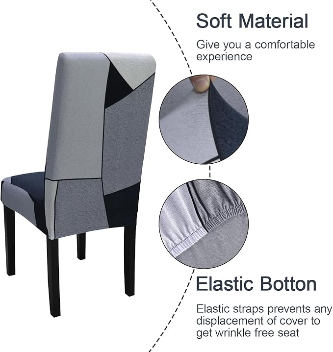 JQinHome Pattern Chair Covers for Dining Room Set of 4, High Stretch Removable Washable Parsons Chair Slipcover for Home Party Hotel Wedding Ceremony (White Grey,4PCS)
