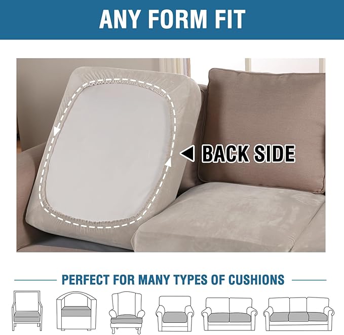 H.VERSAILTEX Velvet Stretch Couch Cushion Cover Plush Cushion Slipcover for Chair Loveseat Sofa Cushion Furniture Protector Seat Cushion Sofa Cover (3 Piece XL Sofa Cushion Covers, French Oak)