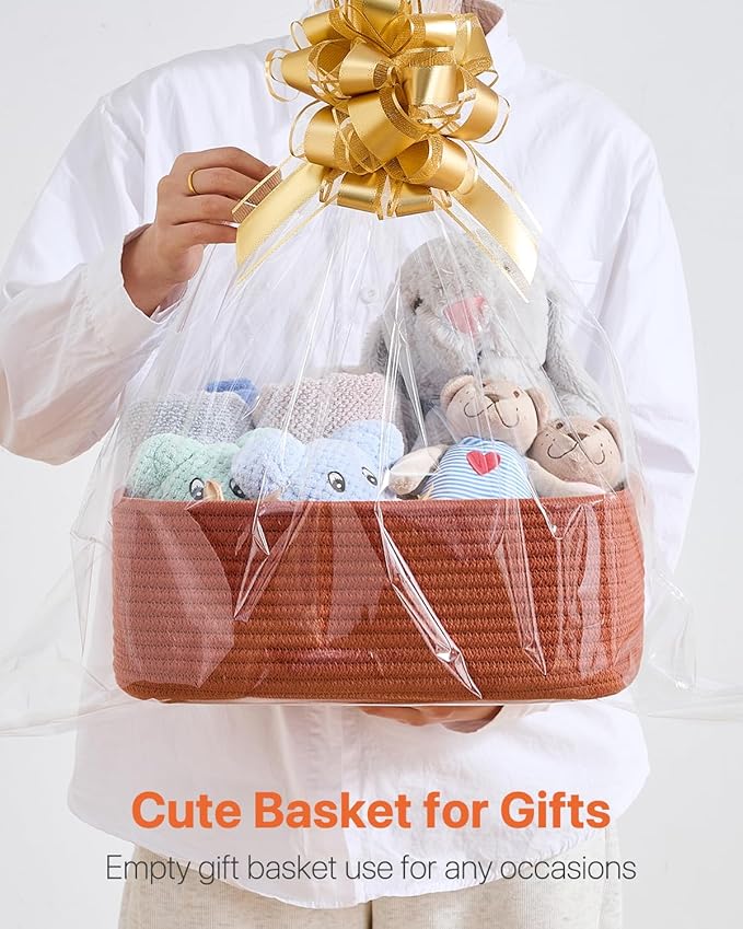 KALLAX Small Woven Basket, 13.5 x 9.5 x 5 Inches, Storage Basket for Organizing, Cute Small Rope Shelf Closet Cube Storage Bins Baskets for Shelves, Dog Toy Gift Baskets Empty, 3 Pack Rust Red